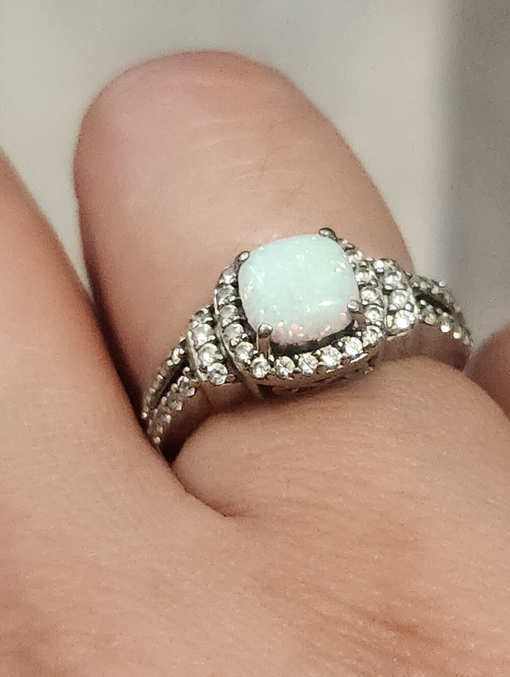 Opal Halo Cocktail Ring in Silver Sz 7